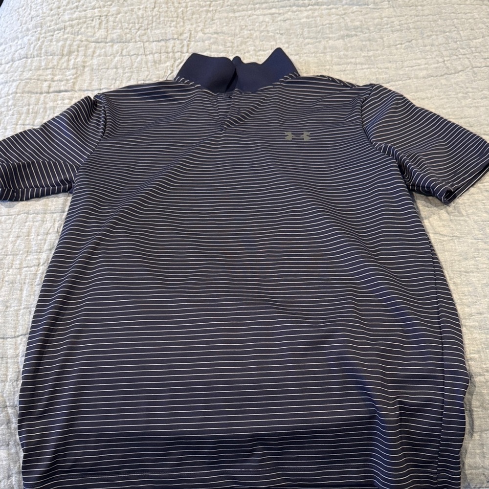 Under Armour Men's Blue and White Striped Polo